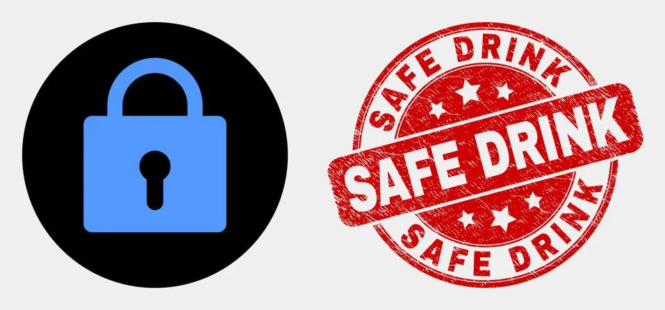 Vector Lock Icon and Grunge Safe Drink Stamp Seal 스톡 일러스트