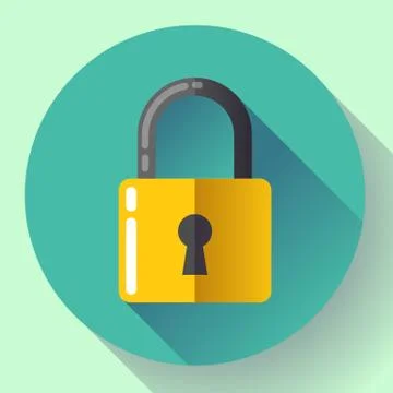 Vector lock icon with long shadow. Flat design style. Stock Illustration