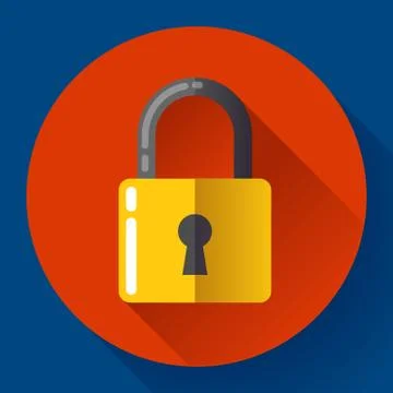 Vector lock icon with long shadow. Flat design style. Stock Illustration