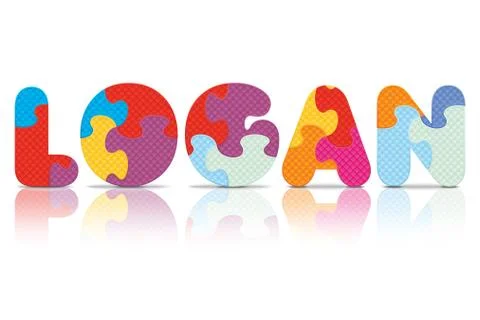 Vector logan written with alphabet puzzle Stock Illustration