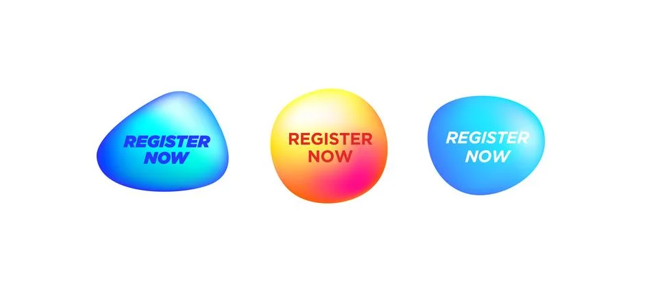 Vector login button register now. Liquid shape object application banner. Speech Stock Illustration
