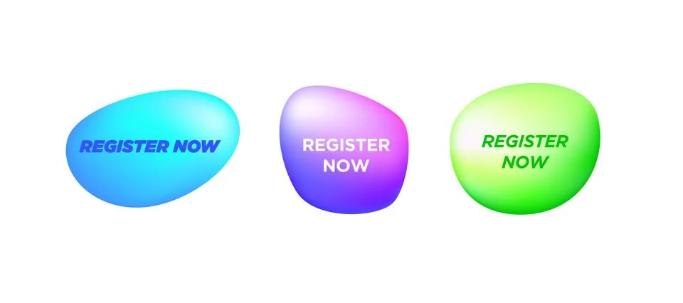 Vector login button register now. Liquid shape object application banner. Speech Stock Illustration