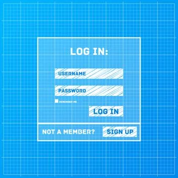 Vector login form on blueprint background Illustrazione stock