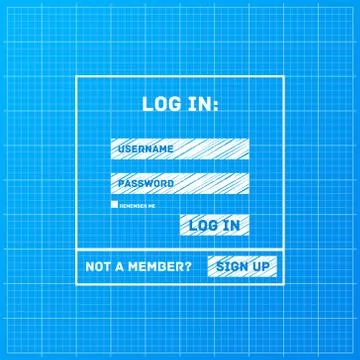 Vector login form on blueprint background Stock Illustration