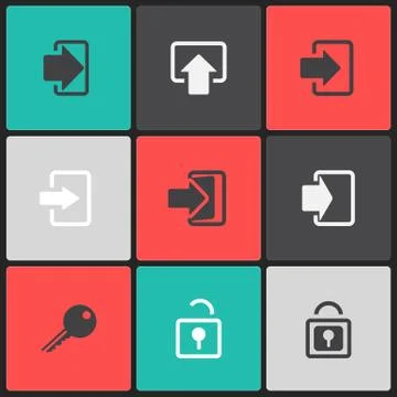 Vector login web icon set on a color square Stock Illustration