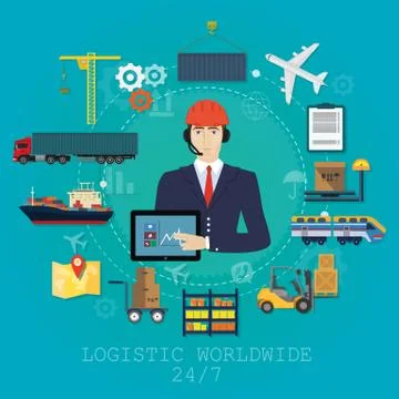 Vector logistics manager agent concept. Delivery cargo vector service Illustrazione stock