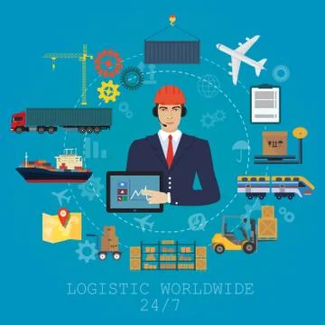 Vector logistics manager agent concept. Delivery cargo vector service Illustrazione stock