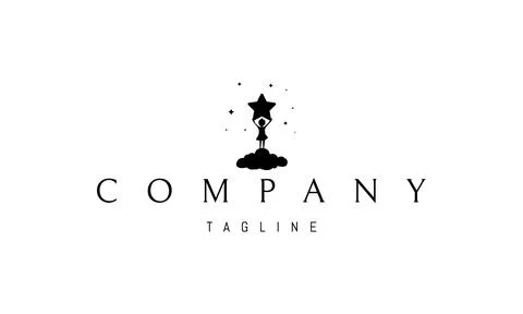 A vector logo with an abstract image of a girl standing on a cloud against a Stock Illustration