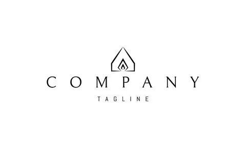 A vector logo with an abstract image of a house with a fireplace inside. Stock Illustration