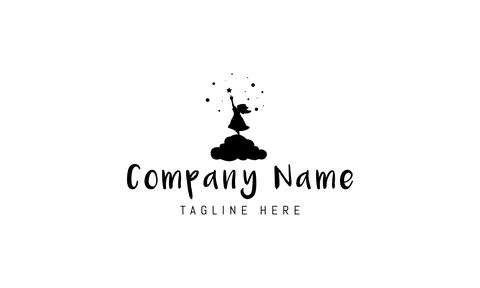 A vector logo with an abstract image of a little girl standing on a cloud and Stock Illustration