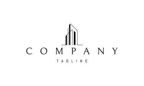 Vector logo with an abstract image of a modern skyscraper in a linear style. Stock Illustration