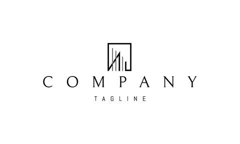 Vector logo with an abstract image of a modern building in a rectangle. Stock Illustration