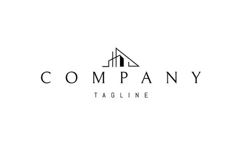 Vector logo with an abstract image of a modern mansion with a sloping roof. Ilustración de archivo