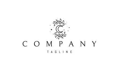 A vector logo with an abstract image of the moon framed by branches and leaves. Stock Illustration