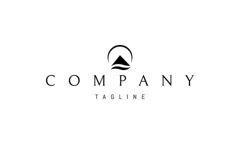 Vector logo with an abstract image of a mountain on the river bank. Stock Illustration