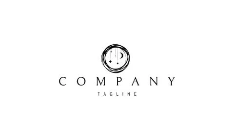 Vector logo with an abstract image of a nest in which stars and the moon hang on Stock Illustration