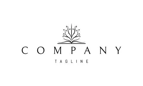 A vector logo with an abstract image of an open book with a tree in the shape of Stock Illustration