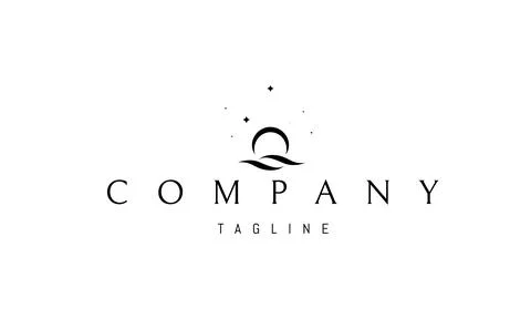 A vector logo with an abstract image of a sea wave and the moon under a starry 스톡 일러스트