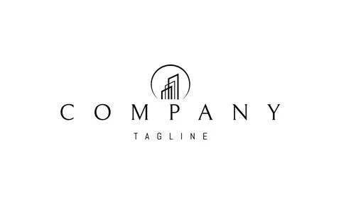 Vector logo with abstract image of skyscrapers in linear style. Stock Illustration