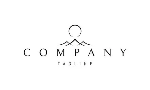 A vector logo with an abstract image of the sun rising over the mountains. Stock Illustration