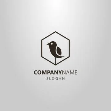 Vector logo of an abstract singing bird in a hexagon frame Stock Illustration
