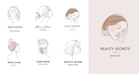 Vector logo and branding design templates in minimal style, for beauty center Stock Illustration