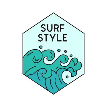 Vector logo of blue waves and Surf Style inscription Illustrazione stock