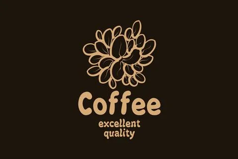 Vector logo with coffee beans drawn on a dark background 库存插图