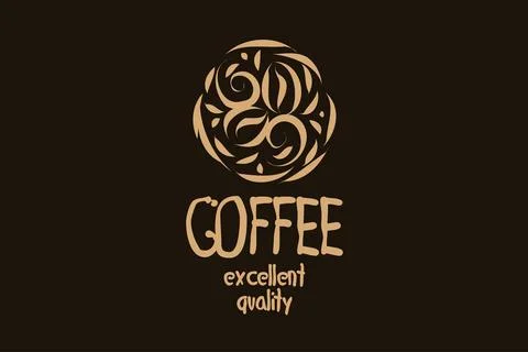 Vector logo with coffee beans drawn on a dark background 库存插图