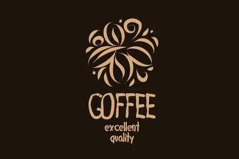 Vector logo with coffee beans drawn on a dark background 스톡 일러스트