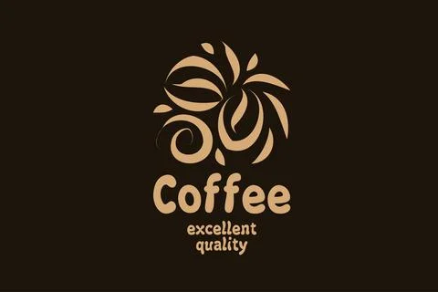 Vector logo with coffee beans drawn on a dark background 库存插图