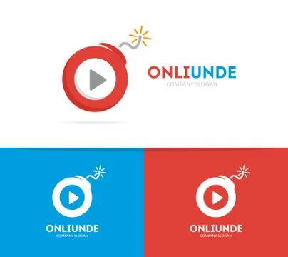 Vector logo combination of a play button and bomb. Audio and video logo. Media Stock Illustration