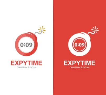 Vector logo combination of a timer and bomb. Explosion and clock symbol 库存插图