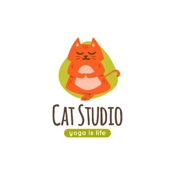 Vector logo with cute cartoon cat standing in yoga pose. Stock-Illustration