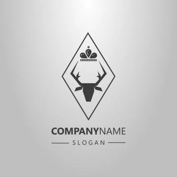 Vector logo of deer head with a crown in a rhombus frame Illustrazione stock