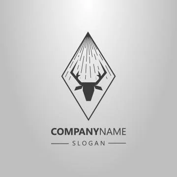Vector logo of deer head  with light rays in a rhombus frame Illustrazione stock