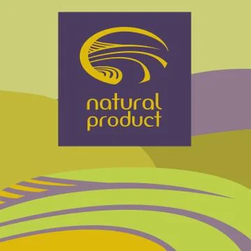 Vector logo depicting the landscape, field, road. Green and purple background. Stock Illustration