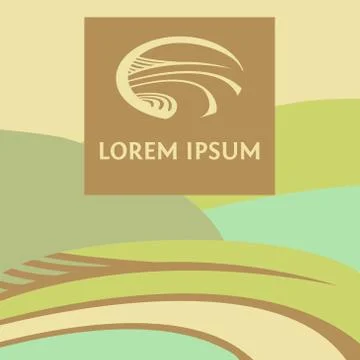 Vector logo depicting the landscape, field, road. Agricultural products. Stock Illustration