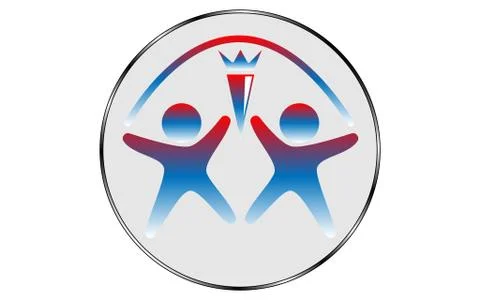 Vector logo depicting two person figures with arms outstretched and legs apart Stock Illustration