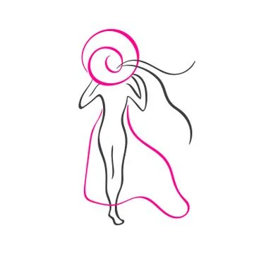 Vector logo design elements. Silhouette of young woman in hat. Beauty cosmetic Illustrazione stock