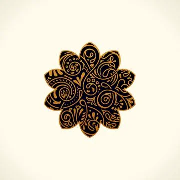 Vector logo design. Floral round gold islam star. Vintage element, emblem in Stock Illustration