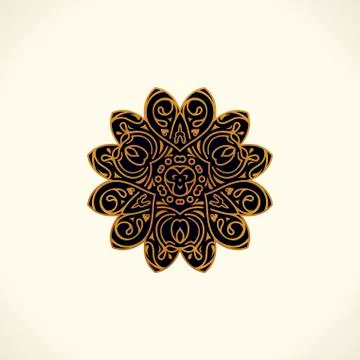 Vector logo design. Floral round gold islam star. Vintage element, emblem in Stock Illustration