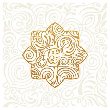Vector logo design. Floral round gold islam star. Vintage element, emblem in Stock Illustration