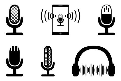 Vector logo design for microphone icon and sound. A set of microphone icons.  Stock Illustration