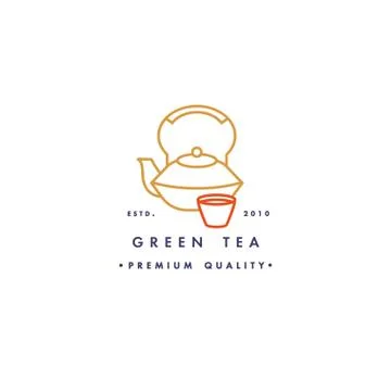Vector logo design template and emblem or badge. Asian green tea. Linear logos Illustrazione stock