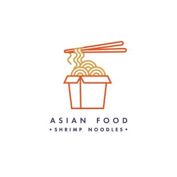 Vector logo design template and emblem or badge. Asian food - noodles. Linear Stock Illustration