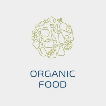 Vector logo design template with fruit and vegetable icons in trendy linear s Stock Illustration