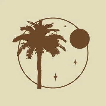 Vector logo design template with palm tree. Abstract summer and vacation ba.. Stock Illustration