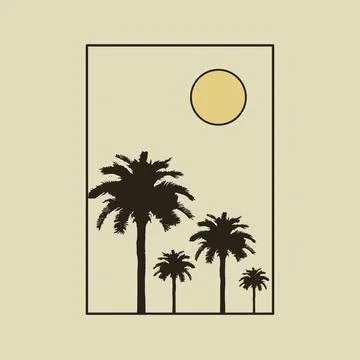 Vector logo design template with palm trees. Abstract summer and vacation bad Illustrazione stock