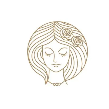 Vector logo design template in trendy linear style with female face Stock Illustration